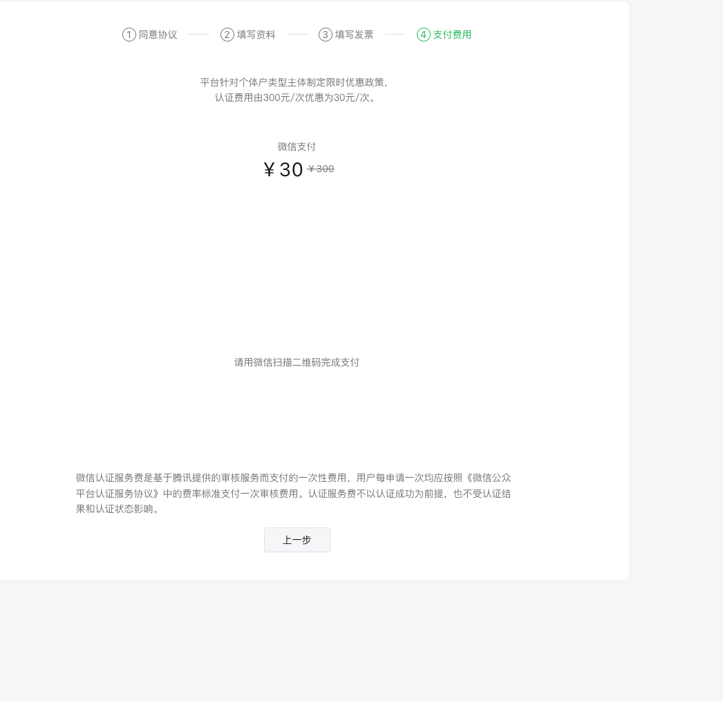 支付费用页 — 个体工商户优惠至 30 元